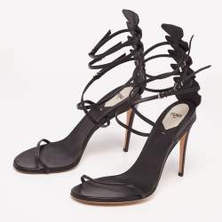 Pre Owned Fendi Black Leather Ankle Strap Sandals Size 41