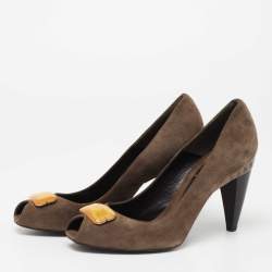 Pre Owned Fendi Brown Suede  Open Toe  Pumps Size 38