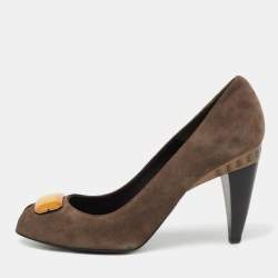 Pre Owned Fendi Brown Suede  Open Toe  Pumps Size 38