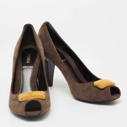 Pre Owned Fendi Brown Suede  Open Toe  Pumps Size 38