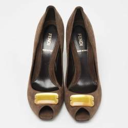 Pre Owned Fendi Brown Suede  Open Toe  Pumps Size 38