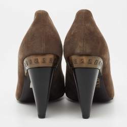 Pre Owned Fendi Brown Suede  Open Toe  Pumps Size 38