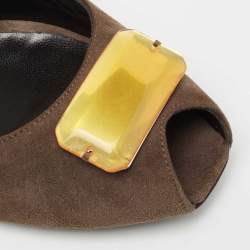 Pre Owned Fendi Brown Suede  Open Toe  Pumps Size 38