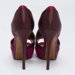 Fendi Magenta/Brown Satin Anemone D'orsay Peep-Toe Platform Pumps Size 38.5