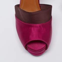 Fendi Magenta/Brown Satin Anemone D'orsay Peep-Toe Platform Pumps Size 38.5