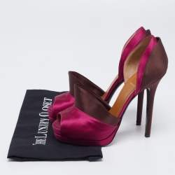 Fendi Magenta/Brown Satin Anemone D'orsay Peep-Toe Platform Pumps Size 38.5