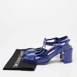 Pre Owned Fendi Blue Patent Leather Chameleon Block Heel Sandals Size 38