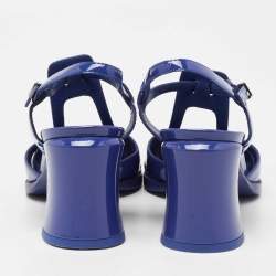 Pre Owned Fendi Blue Patent Leather Chameleon Block Heel Sandals Size 38