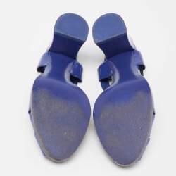 Pre Owned Fendi Blue Patent Leather Chameleon Block Heel Sandals Size 38
