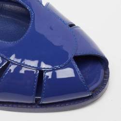 Pre Owned Fendi Blue Patent Leather Chameleon Block Heel Sandals Size 38