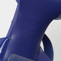 Pre Owned Fendi Blue Patent Leather Chameleon Block Heel Sandals Size 38