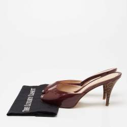 Pre Owned Fendi Burgundy Patent Leather FF Super Star Peep-Toe Slide Sandals Size 40