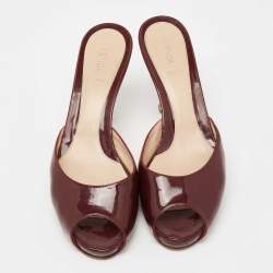 Pre Owned Fendi Burgundy Patent Leather FF Super Star Peep-Toe Slide Sandals Size 40