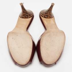 Pre Owned Fendi Burgundy Patent Leather FF Super Star Peep-Toe Slide Sandals Size 40