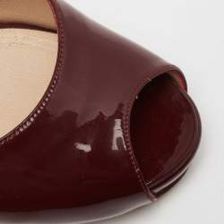 Pre Owned Fendi Burgundy Patent Leather FF Super Star Peep-Toe Slide Sandals Size 40