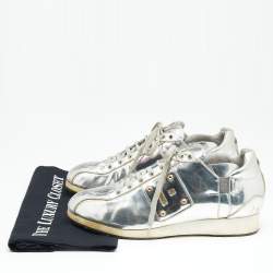 Fendi Metallic Silver Patent Leather Low Top Sneakers Size 38