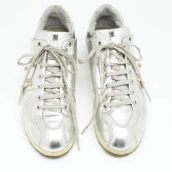 Fendi Metallic Silver Patent Leather Low Top Sneakers Size 38