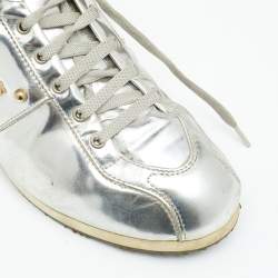 Fendi Metallic Silver Patent Leather Low Top Sneakers Size 38