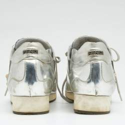 Fendi Metallic Silver Patent Leather Low Top Sneakers Size 38