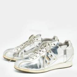 Fendi Metallic Silver Patent Leather Low Top Sneakers Size 38