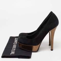 Pre Owned Fendi Black/Copper Suede Fendista Platform Pumps Size 37.5