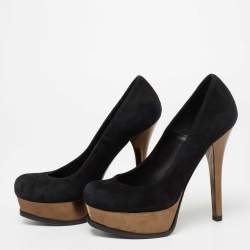 Pre Owned Fendi Black/Copper Suede Fendista Platform Pumps Size 37.5