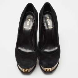 Pre Owned Fendi Black/Copper Suede Fendista Platform Pumps Size 37.5