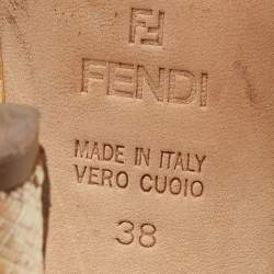 Pre Owned Fendi Beige/Brown Suede And Jute Bow Detail Peep Toe Platform Pumps Size 38