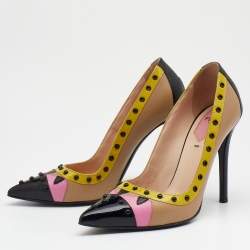 Pre Owned حذاء كعب عالي فندي مونستر أيز جلد وجلد لامع متعدد الألوان مرصع مقدمة مدببة مقاس 36