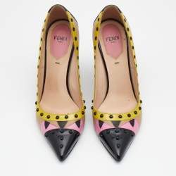 Pre Owned حذاء كعب عالي فندي مونستر أيز جلد وجلد لامع متعدد الألوان مرصع مقدمة مدببة مقاس 36