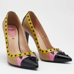 Pre Owned حذاء كعب عالي فندي مونستر أيز جلد وجلد لامع متعدد الألوان مرصع مقدمة مدببة مقاس 36