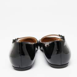 Pre Owned Fendi Black Patent Leather Flowerland Ballet Flats Size 38.5