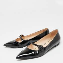 Pre Owned Fendi Black Patent Leather Flowerland Ballet Flats Size 38.5