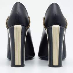 Pre Owned Fendi Black/Olive Green Wave Leather Foldable Heel Peep Toe Pumps Size 37