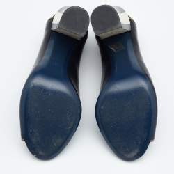 Pre Owned Fendi Black/Olive Green Wave Leather Foldable Heel Peep Toe Pumps Size 37