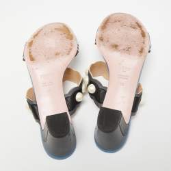 مملوكة مسبقًا Fendi Multicolor Leather Faux Pearl Embellished Slide Sandals Size 40