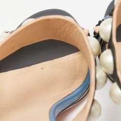 مملوكة مسبقًا Fendi Multicolor Leather Faux Pearl Embellished Slide Sandals Size 40