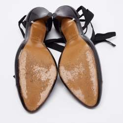 Pre Owned Fendi Black Leather Cap Toe Ankle Wrap Sandals Size 38.5