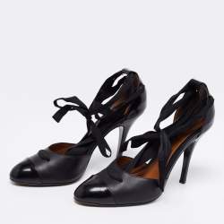 Pre Owned Fendi Black Leather Cap Toe Ankle Wrap Sandals Size 38.5