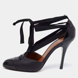 Pre Owned Fendi Black Leather Cap Toe Ankle Wrap Sandals Size 38.5