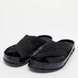 مملوكة مسبقًا Fendi Black Crochet Criss Cross Flats Size 39 