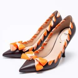 Pre Owned Fendi Brown Leather Ribbon Detail Pointed Toe Pumps Size 40