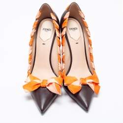 Pre Owned Fendi Brown Leather Ribbon Detail Pointed Toe Pumps Size 40