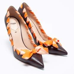 Pre Owned Fendi Brown Leather Ribbon Detail Pointed Toe Pumps Size 40