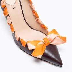 Pre Owned Fendi Brown Leather Ribbon Detail Pointed Toe Pumps Size 40