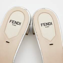 Pre Owned Fendi Metallic Bronze/Silver Leather Flowerland Sandals Size 38