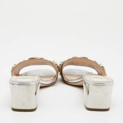 Pre Owned Fendi Metallic Bronze/Silver Leather Flowerland Sandals Size 38