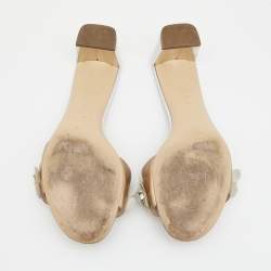 Pre Owned Fendi Metallic Bronze/Silver Leather Flowerland Sandals Size 38