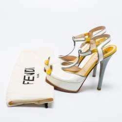 Pre Owned Fendi Multicolor Patent Leather Fendista T-Strap Sandals Size 40