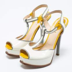 Pre Owned Fendi Multicolor Patent Leather Fendista T-Strap Sandals Size 40